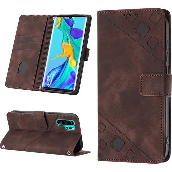Custodia Per Huawei P30 Pro In Rilievo Custodia A Portafoglio In Pelle Flip Con Funzione Stand Marrone-image