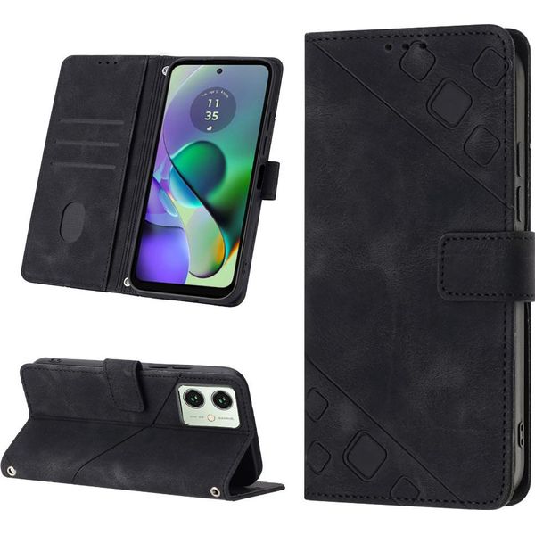 Custodia Per Motorola Moto G54 In Rilievo Custodia A Portafoglio In Pelle Flip Con Funzione Stand Nero-image