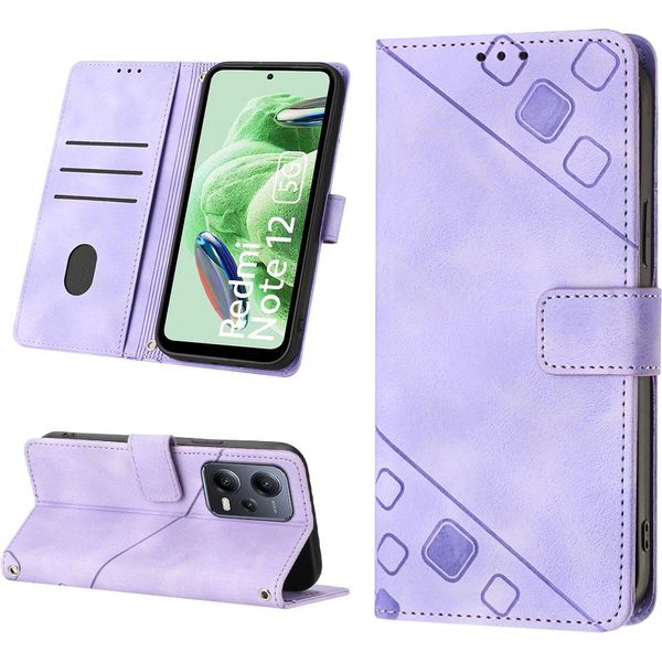 Custodia Per Xiaomi Poco X5 /Redmi Note 12 5G In Rilievo Custodia Portafoglio In Pelle Flip Con Funzione Stand Viola-image