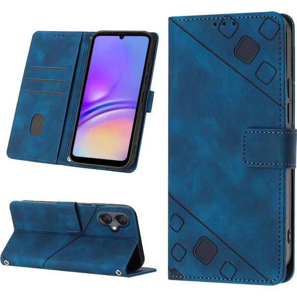Custodia Per Samsung Galaxy A05 In Rilievo Custodia A Portafoglio In Pelle Flip Con Funzione Stand Blu-image