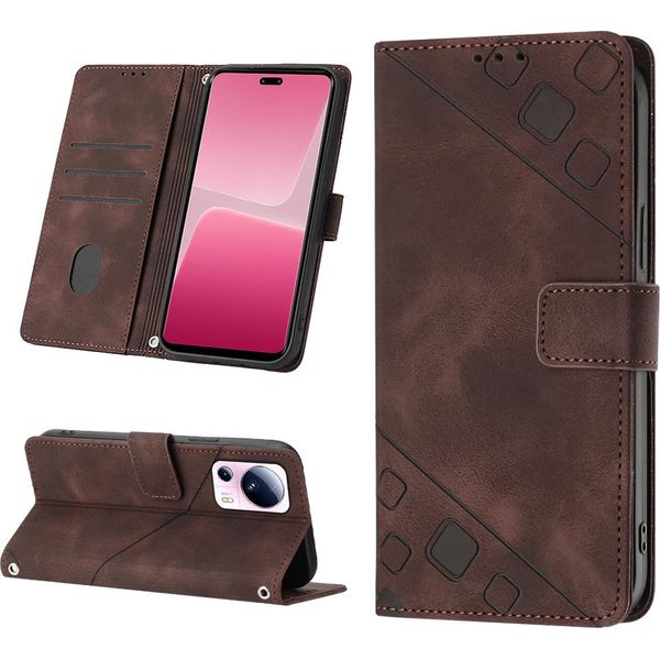 Cover Per Xiaomi 13 Lite Embossed Flip Leather Wallet Case Con Stand Brown-image