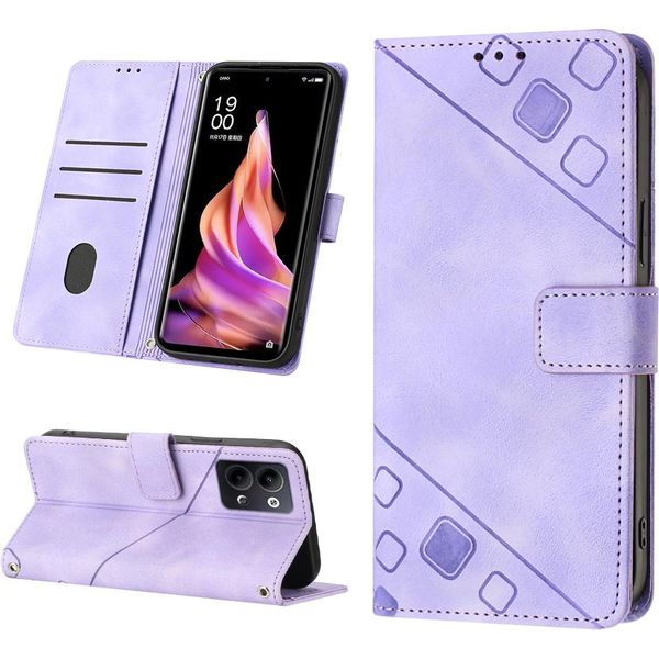 Custodia Per Oppo Reno9 /Reno9 Pro 5G In Rilievo Custodia A Portafoglio In Pelle Flip Con Funzione Stand Viola-image