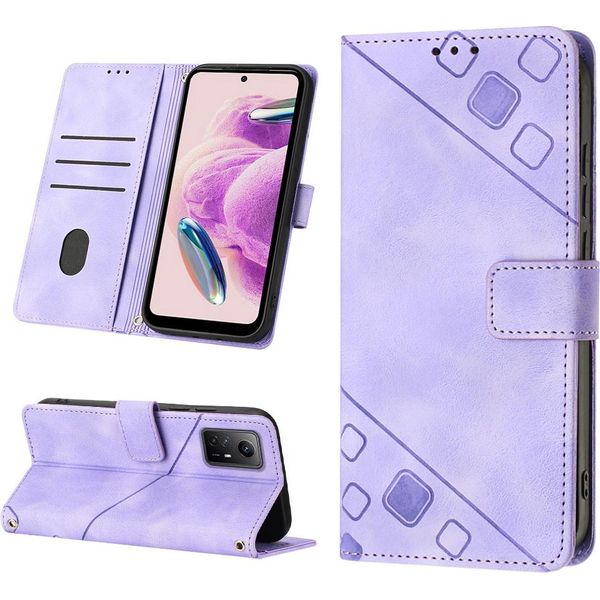 Custodia Per Xiaomi Redmi Note 12S In Rilievo Custodia Portafoglio In Pelle Flip Con Funzione Stand Viola-image