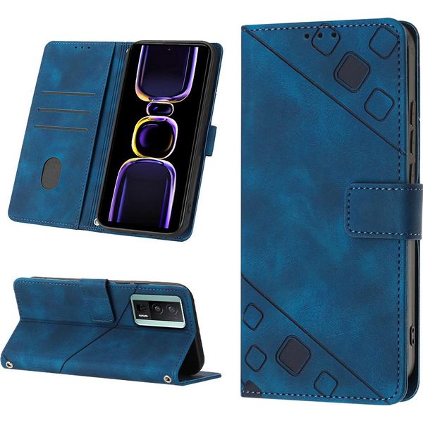 Custodia Per Xiaomi Poco F5 Pro /Redmi K60 /K60 Pro In Rilievo Custodia A Portafoglio In Pelle Flip Con Supporto Blu-image