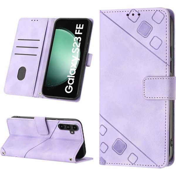 Custodia Per Samsung Galaxy S23 Fe In Rilievo Custodia A Portafoglio In Pelle Flip Con Funzione Stand Viola-image