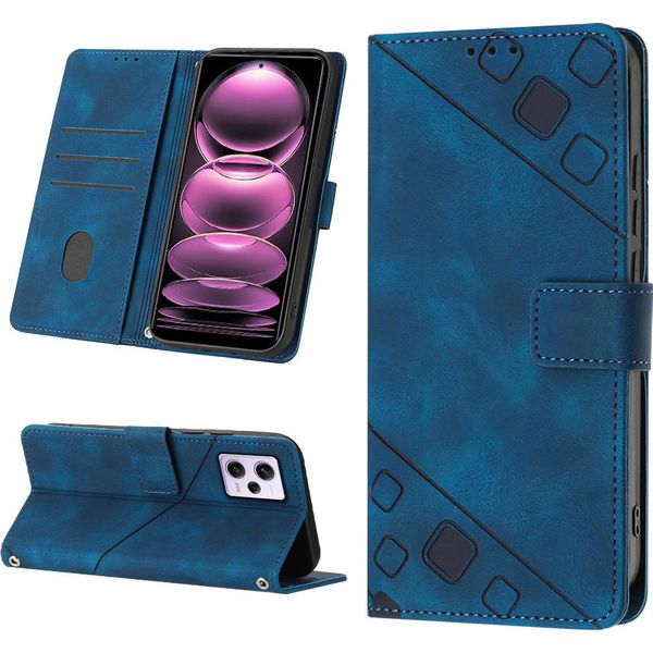 Custodia Per Xiaomi Redmi Note 12 Pro In Rilievo Custodia A Portafoglio In Pelle Flip Con Funzione Stand Blu-image