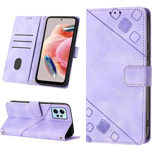 Custodia Per Xiaomi Redmi Note 12 4G In Rilievo Custodia A Portafoglio In Pelle Flip Con Funzione Stand Viola-image