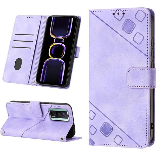 Custodia Per Xiaomi Poco F5 Pro /Redmi K60 /K60 Pro In Rilievo Custodia Portafoglio In Pelle Flip Con Funzione Stand Viola-image
