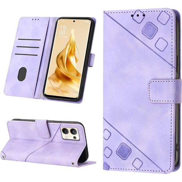 Custodia Per Oppo Reno9 Pro+ In Rilievo Custodia A Portafoglio In Pelle Flip Con Funzione Stand Viola-image