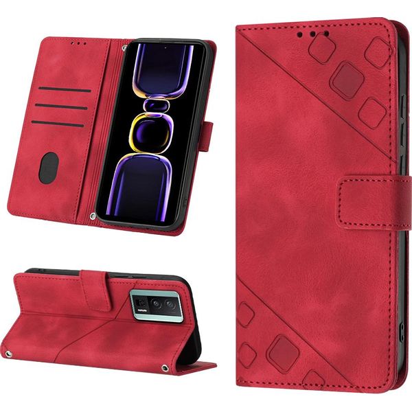 Custodia Per Xiaomi Poco F5 Pro /Redmi K60 /K60 Pro In Rilievo Custodia A Portafoglio In Pelle Flip Con Stand Rosso-image