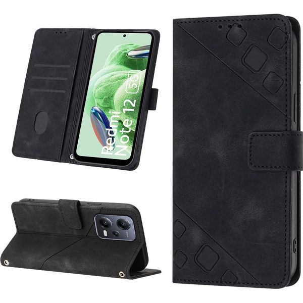 Custodia Per Xiaomi Poco X5 /Redmi Note 12 5G In Rilievo Custodia Portafoglio In Pelle Flip Con Funzione Stand Nero-image