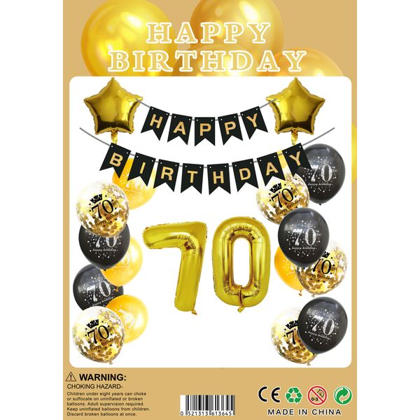 Decorazione 70° Compleanno Oro Nero, Palloncini 70° Compleanno Uomo Donna Con Decorazione 70° Compleanno Banner, Decorazione 70° Compleanno Coriandoli-image