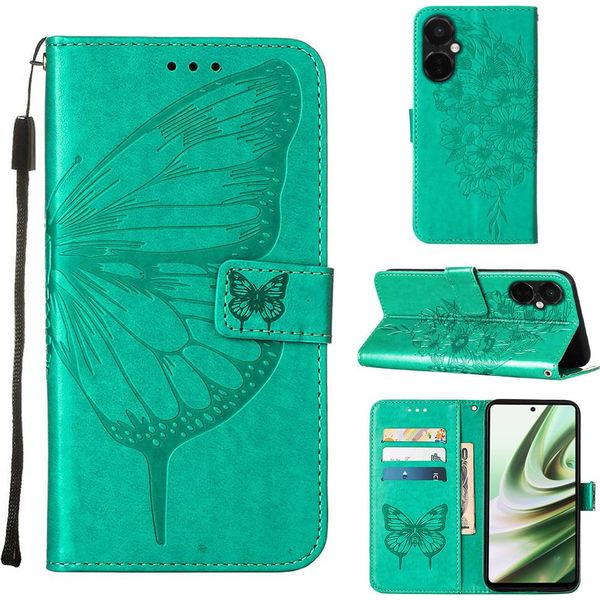 Custodia Per Oneplus Nord CE3 Butterfly Relief Custodia In Pelle Flip Con Slot Per Schede E Supporto Verde-image