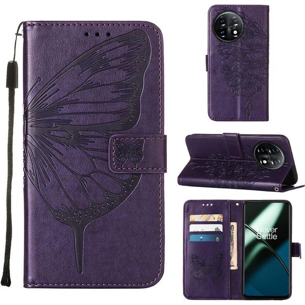Custodia Per Oneplus 11 Butterfly Relief Custodia In Pelle Flip Con Slot Per Schede E Supporto Viola-image