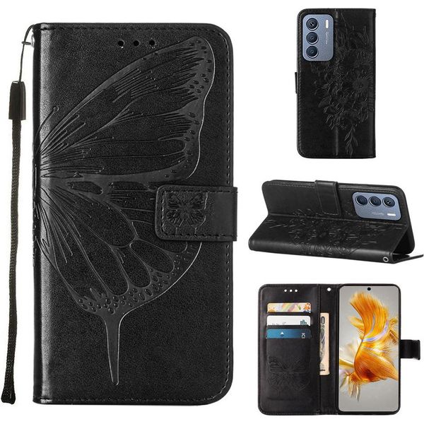 Custodia In Pelle Per Infinix Zero 5G 2023 Farfalla In Rilievo Custodia In Pelle Flip Slot Per Schede Telefono Cellulare Con Supporto Nero-image