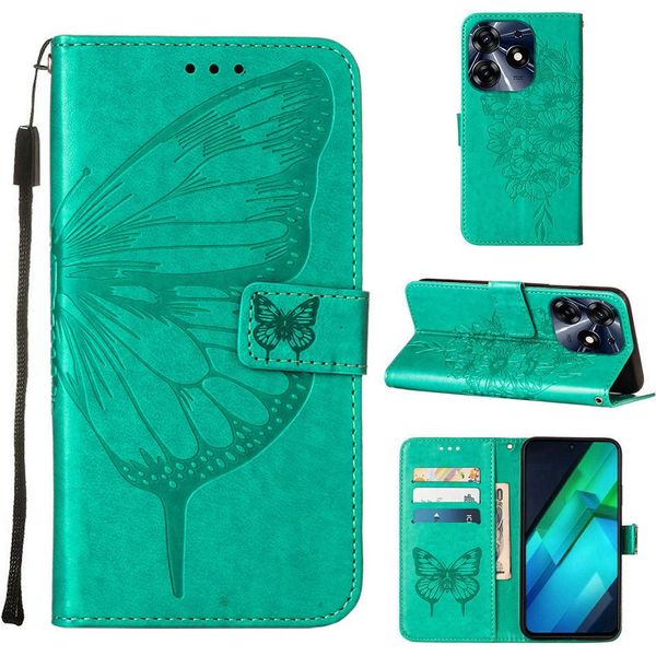 Custodia In Pelle Per Tecno Spark 10 Pro Farfalla In Rilievo Custodia In Pelle Flip Slot Per Schede Telefono Cellulare Con Supporto Verde-image