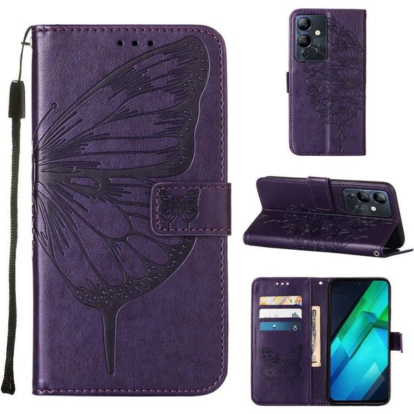Custodia In Pelle Per Infinix Note 12I Farfalla In Rilievo Flip Custodia In Pelle Slot Per Schede Telefono Cellulare Con Supporto Viola-image