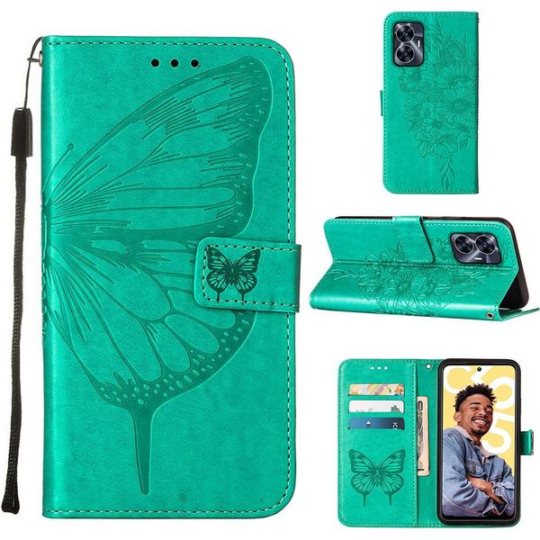 Custodia In Pelle Per Realme C55 Farfalla In Rilievo Custodia In Pelle Flip Slot Per Schede Del Telefono Cellulare Con Supporto Verde-image