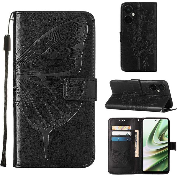 Custodia Per Oneplus Nord CE3 Butterfly Relief Custodia In Pelle Con Slot Per Schede E Supporto Nero-image