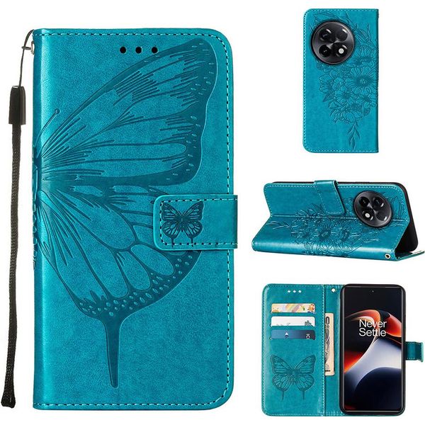 Custodia In Pelle Per Oneplus 11R / Ace 2 Farfalla In Rilievo Custodia In Pelle Flip Slot Per Schede Telefono Cellulare Con Supporto Blu-image