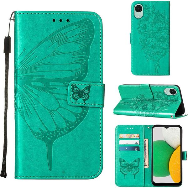 Custodia In Pelle Per Samsung Galaxy A04 Core Farfalla In Rilievo Custodia In Pelle Flip Slot Per Schede Telefono Cellulare Con Supporto Verde-image