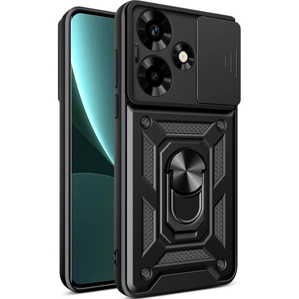 Custodia Per Infinix Hot 30 Con Anello Supporto Supporto Slitta Fotocamera Protezione Tpu Pc Hybrid Custodia Per Cellulare Nero-image