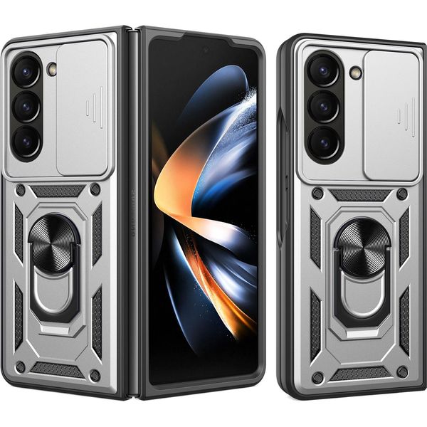 Custodia Per Samsung Galaxy Z Fold 5 Con Anello Supporto Supporto Slitta Fotocamera Protezione Tpu Pc Hybrid Custodia Per Cellulare Argento-image