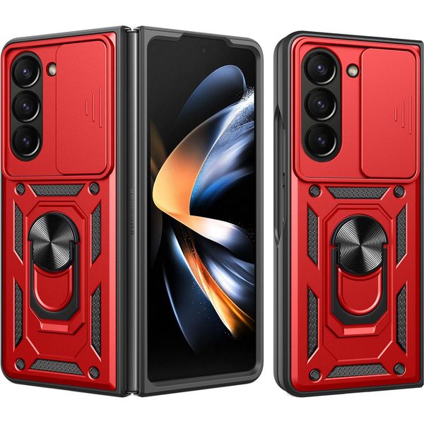 Custodia Per Samsung Galaxy Z Fold 5 Con Anello Supporto Supporto Slitta Fotocamera Protezione Tpu Pc Hybrid Custodia Per Cellulare Rosso-image