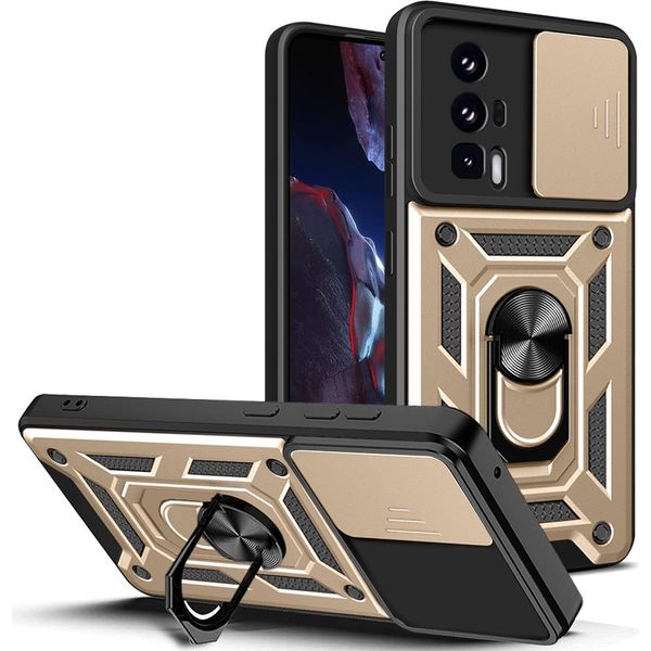 Custodia Per Xiaomi Poco F5 Pro Con Anello Supporto Supporto Scivolare Protezione Fotocamera Tpu Pc Hybrid Custodia Per Cellulare Oro-image