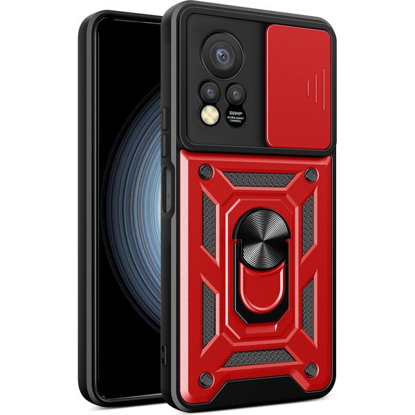 Custodia Per Infinix Hot 11S Nfc Con Anello Supporto Supporto Scivolare Protezione Fotocamera Tpu Pc Hybrid Custodia Per Cellulare Rosso-image