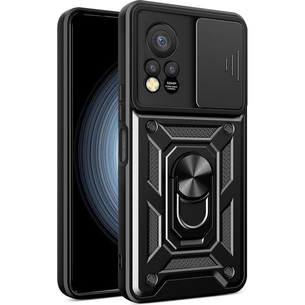 Custodia Per Infinix Hot 11S Nfc Con Anello Supporto Supporto Scivolare Protezione Fotocamera Tpu Pc Hybrid Custodia Per Cellulari Nero-image