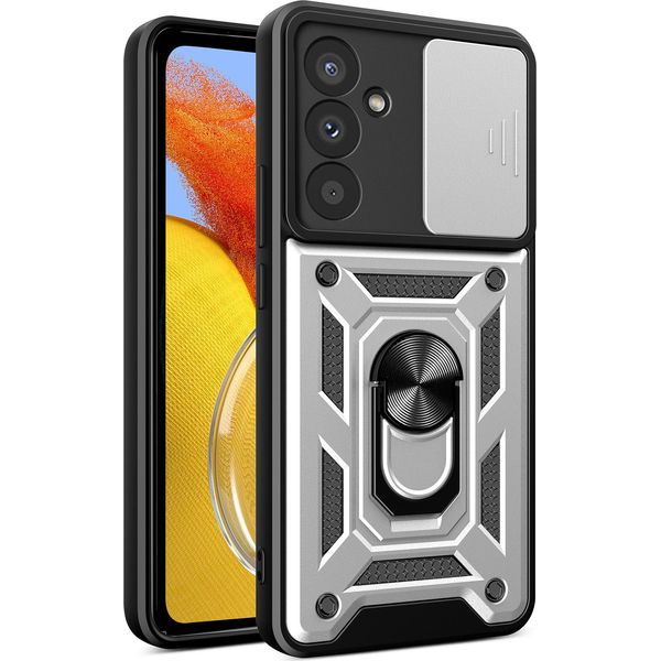 Custodia Per Samsung Galaxy M14 5G Con Anello Supporto Supporto Slitta Fotocamera Protezione Tpu Pc Hybrid Custodia Per Cellulare Argento-image