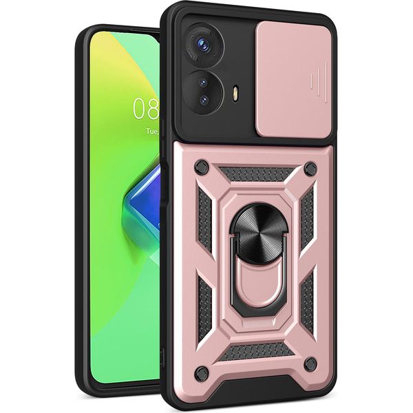 Custodia Per Motorola Moto G73 Con Anello Supporto Supporto Slitta Fotocamera Protezione Tpu Pc Hybrid Custodia Per Cellulare Oro Rosa-image