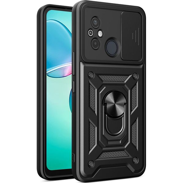 Custodia Per Xiaomi Redmi 12C Con Anello Supporto Supporto Slitta Fotocamera Protezione Tpu Pc Hybrid Custodia Per Cellulare Nero-image