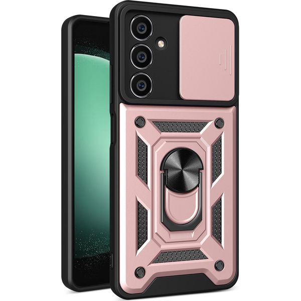 Custodia Per Samsung Galaxy S23 Fe Con Anello Supporto Supporto Slitta Fotocamera Protezione Tpu Pc Ibrido Custodia Per Cellulare Oro Rosa-image