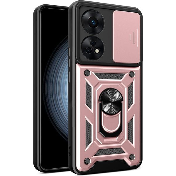 Custodia Per Oppo Reno8 T 4G Con Anello Supporto Supporto Scivolare Protezione Fotocamera Tpu Pc Ibrido Custodia Per Cellulare Oro Rosa-image