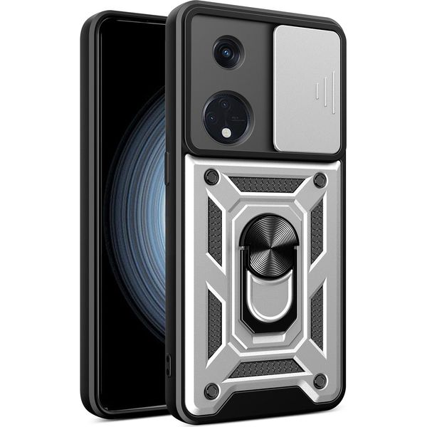 Custodia Per Oppo Reno8 T 5G Con Anello Supporto Supporto Scivolare Protezione Fotocamera Tpu Pc Hybrid Custodia Per Cellulare Argento-image