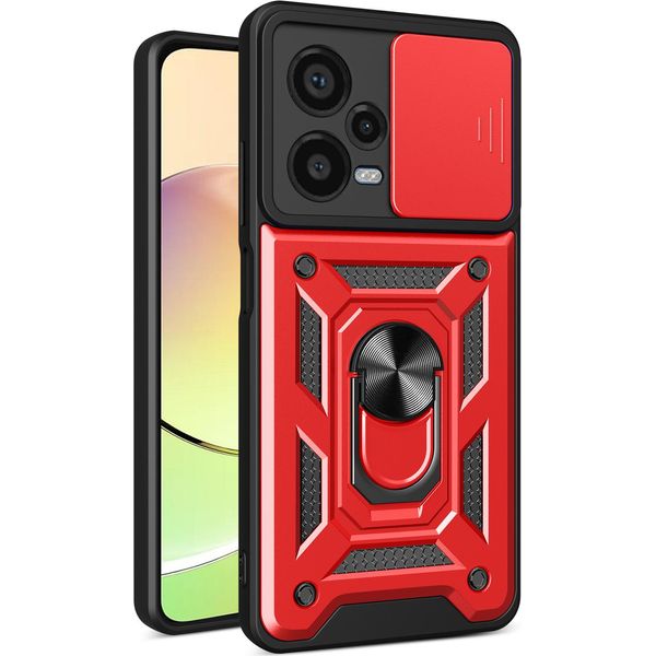 Custodia Per Xiaomi Redmi Note 12 Pro+ Con Anello Supporto Supporto Scivolare Protezione Fotocamera Tpu Pc Hybrid Custodia Per Cellulare Rosso-image