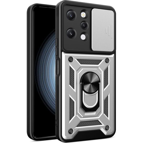 Custodia Per Xiaomi Redmi 12 4G Con Anello Supporto Supporto Slitta Fotocamera Protezione Tpu Pc Hybrid Custodia Per Cellulare Argento-image