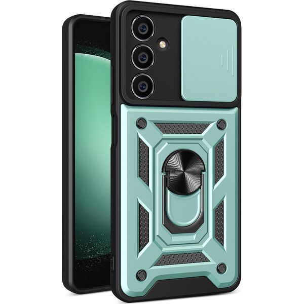 Custodia Per Samsung Galaxy S23 Fe Con Anello Supporto Supporto Slitta Fotocamera Protezione Tpu Pc Hybrid Custodia Per Cellulare Verde-image