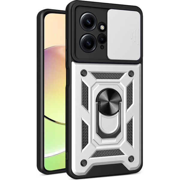 Custodia Per Xiaomi Redmi Note 12 4G Con Anello Supporto Supporto Scivolare Protezione Fotocamera Tpu Pc Hybrid Custodia Per Cellulare Argento-image