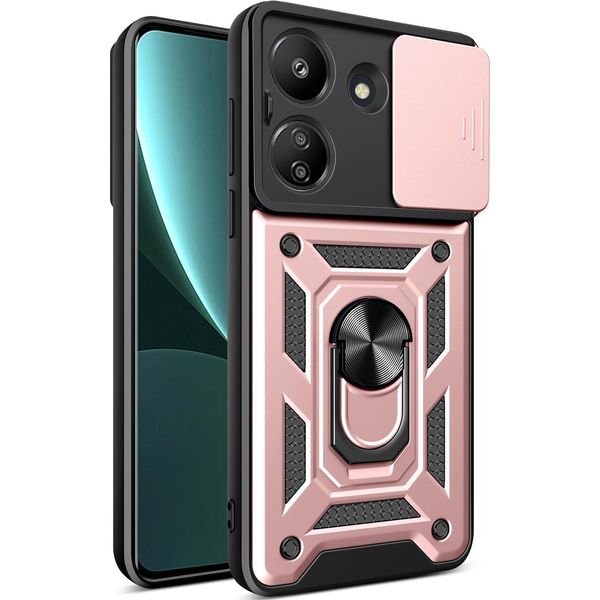 Custodia Per Xiaomi Redmi 13C 4G Con Anello Supporto Supporto Scivolare Protezione Fotocamera Tpu Pc Hybrid Custodia Per Cellulare Oro Rosa-image