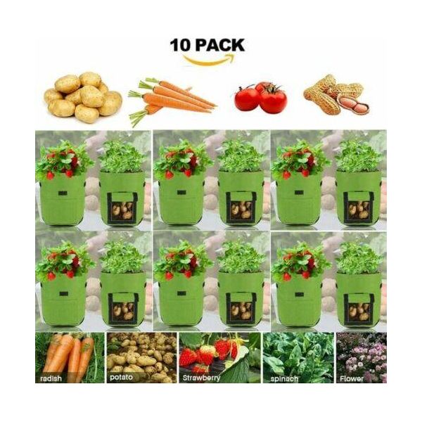 10 Pezzi Sacchetto Per Piante, Sacchetto Per Patate 7 Galloni Con Manici E Finestra, Sacchetto Di Coltivazione Vegetale Traspirante Sacchetto Per Carote / Cipolle / Verdure (Verde)-image
