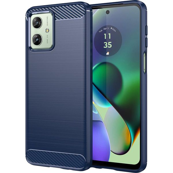 Custodia Per Motorola Moto G54 In Silicone Tpu Morbido, Fibra Di Carbonio, Custodia Protettiva Antiurto Blu-image