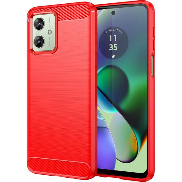 Custodia Per Motorola Moto G54 In Silicone Tpu Morbido, Fibra Di Carbonio, Custodia Protettiva Antiurto Rossa-image