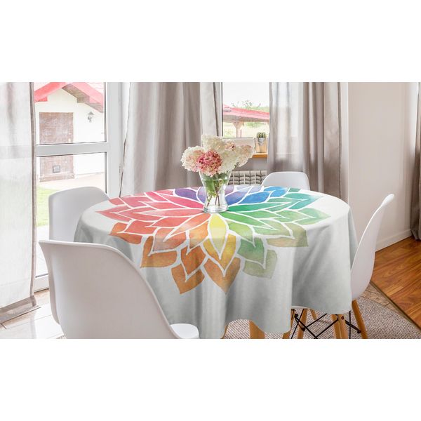 Abakuhaus Tovaglia Rotonda Mandala Arcobaleno, Petals, Tovaglia Circolare Per Sala Da Pranzo Decorazione Cucina, 150 Cm, Multicolore-image