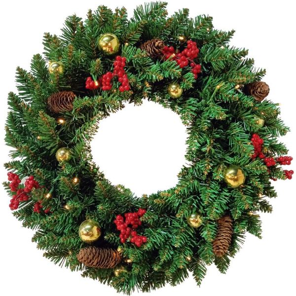 Ghirlanda Natalizia In Pvc Buxibo Con Luci Led, Pigne, Bacche Rosse E Decorazioni - 30 Luci, Scatola Di Pile - 110 Rami - 40 Cm-image