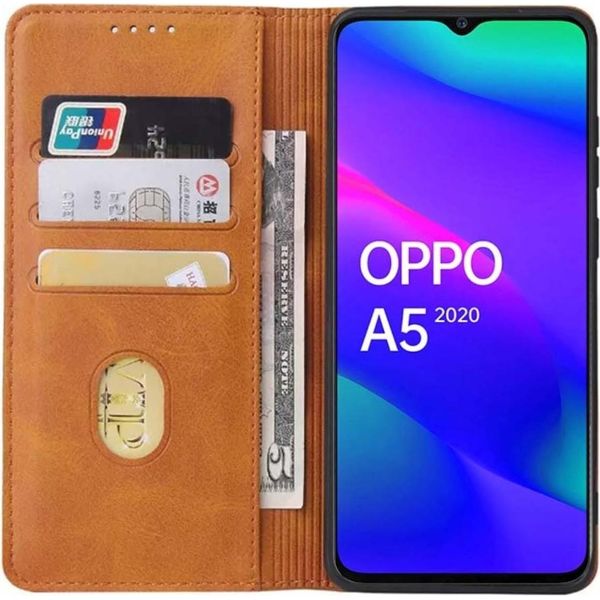 Smartphonica Oppo A5 2020 Custodia In Pelle Con Chiusura Magnetica E Porta Carte A Libro - Marrone-image