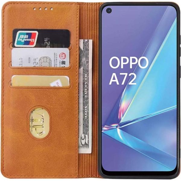 Smartphonica Oppo A72 Custodia In Pelle Con Chiusura Magnetica E Porta Carte A Libro - Marrone-image