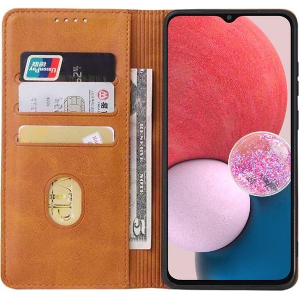 Smartphonica Samsung Galaxy A13 4G Custodia In Ecopelle Con Chiusura Magnetica E Porta Carte A Libro - Marrone-image